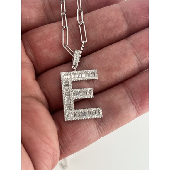Letter E 925 Sterling Silver Paper Clip Link Chain Necklace 16” Inch To 18”